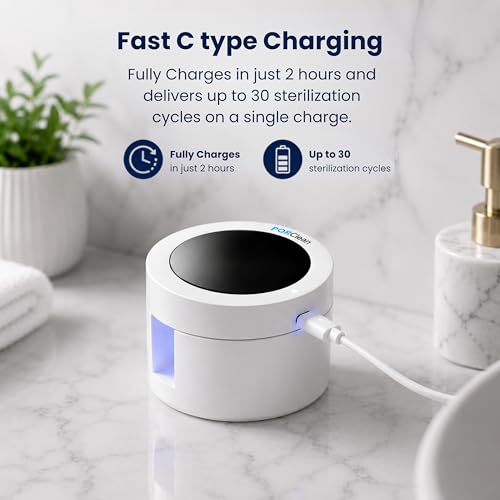 PORClean UV Toothbrush Sanitizer Holder with UVA+UVC, Wall Mounted & Portable Sterilizer, Antibacterial Dispenser, Toothbrush Holders for Bathroom Wall, Brush Holder for Oral Care, USB Rechargeable - Image 4