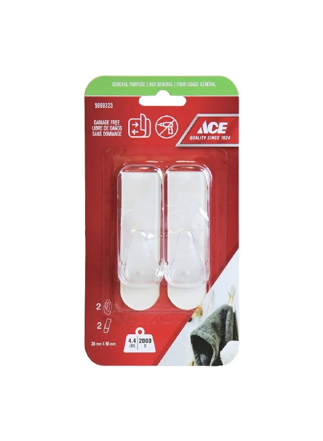 ACE 2-Piece General Purpose Damage Free Adhesive Hook with Strips Clear 3 x 8 cm 5999323 - Image 1