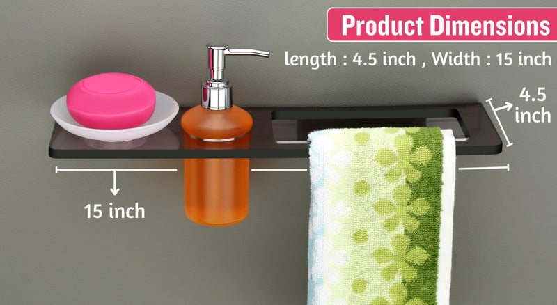 HAPPI Unbreakable Acrylic Soap Dish with Liquid Dispenser with Napking Ring Stand, Soap Stand, Soap Case, Soap Holder Stand Wall Mounted for Bathroom with Removable Drain Tray (Smoke Black) - Image 4