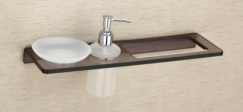 HAPPI Unbreakable Acrylic Soap Dish with Liquid Dispenser with Napking Ring Stand, Soap Stand, Soap Case, Soap Holder Stand Wall Mounted for Bathroom with Removable Drain Tray (Smoke Black) - Image 2