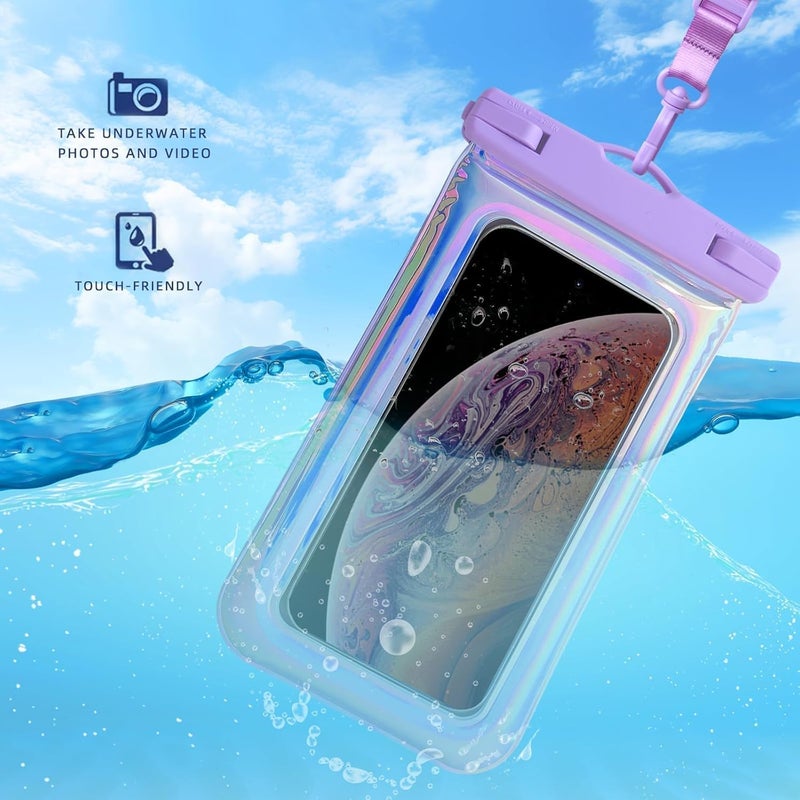 Foweroty Floatable Waterproof Phone Pouch Case for iPhone 16 Pro Max/15/14/13/12, IP68 Travel Cellphone Dry Bag Beach Cruise Ship Essentials Bags with Crossbody Lanyard, Iridescent Purple-7″ - Image 5