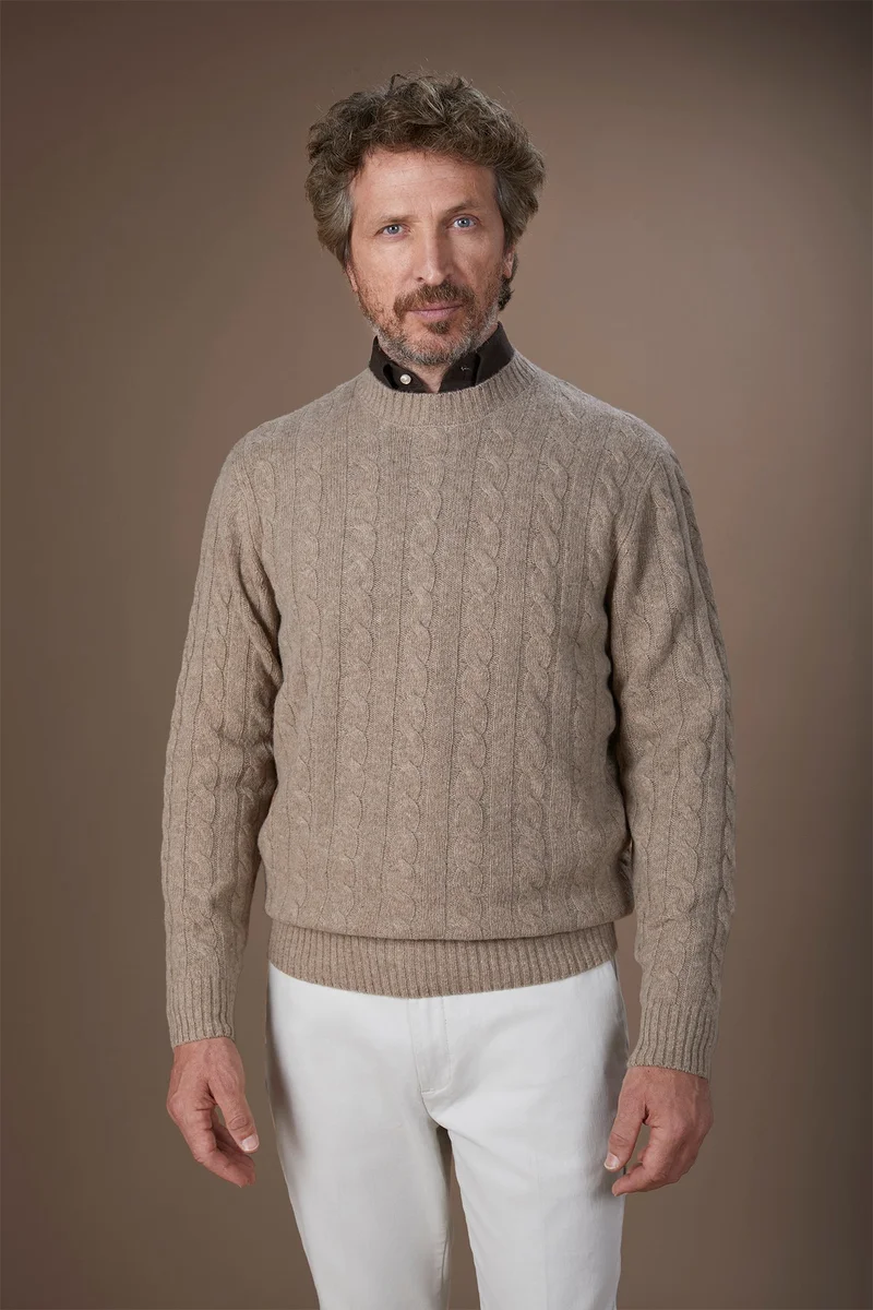 Men's lambswool crew neck jumper - Beige