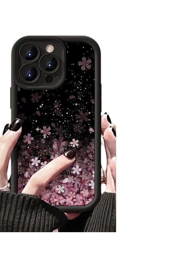 جراب أسود غير لامع بتصميم ستارلايت ساكورا لهاتف iPhone 16 Pro - مقاوم للصدمات والخدوش والسقوط - Image 3