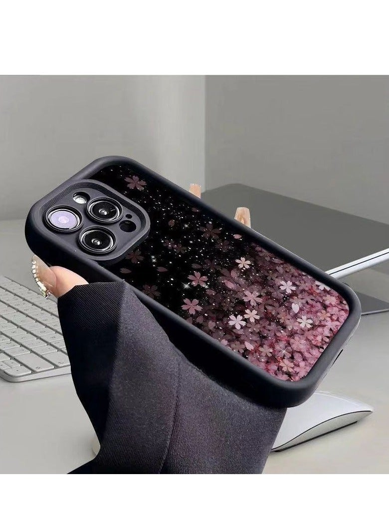 جراب أسود غير لامع بتصميم ستارلايت ساكورا لهاتف iPhone 16 Pro - مقاوم للصدمات والخدوش والسقوط - Image 1