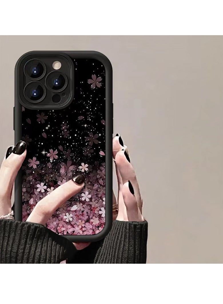 جراب أسود غير لامع بتصميم ستارلايت ساكورا لهاتف iPhone 16 Pro - مقاوم للصدمات والخدوش والسقوط - Image 2