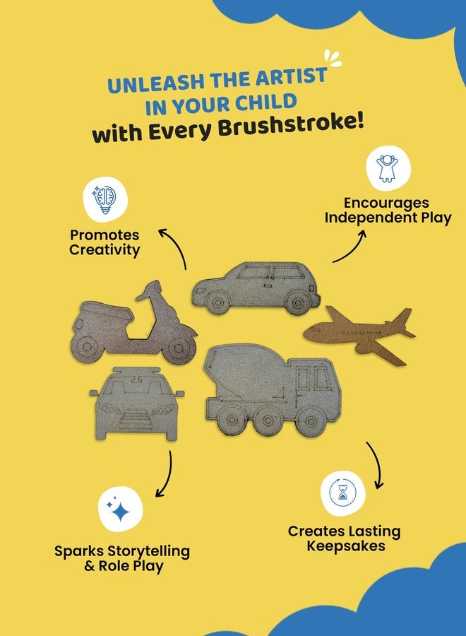 Haplap Kit DIY Magnet Paint Kit | Art & Craft for Kids | 10 Pre-Marked Wooden Cutouts | DIY Fridge Magnets | Ideal for Kids Activity (Vehicles) - Image 3