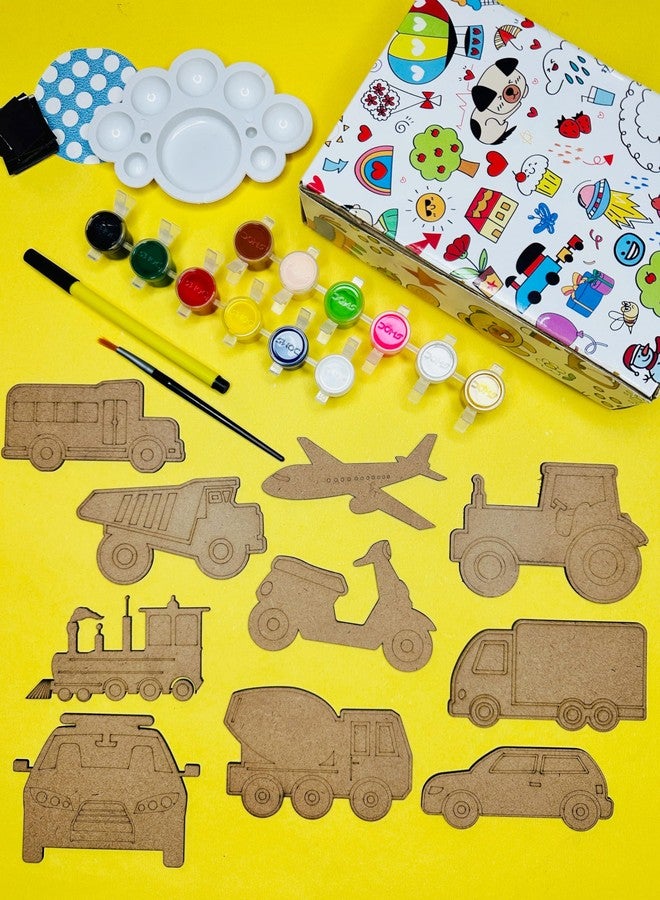 Haplap Kit DIY Magnet Paint Kit | Art & Craft for Kids | 10 Pre-Marked Wooden Cutouts | DIY Fridge Magnets | Ideal for Kids Activity (Vehicles) - Image 1