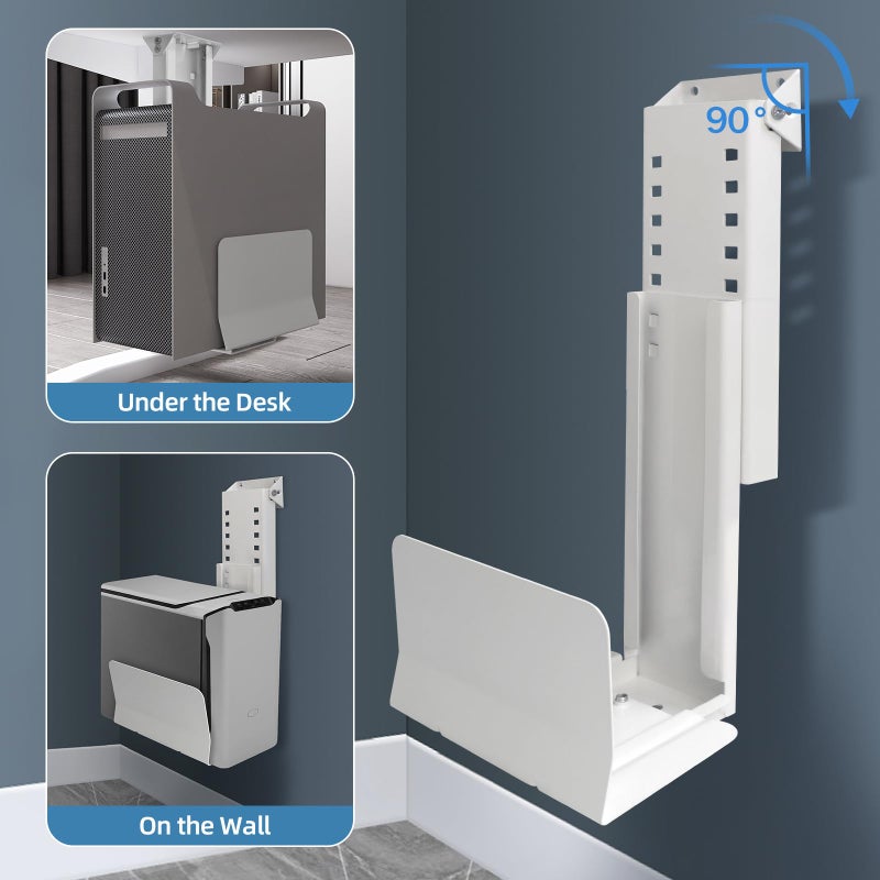 TooCust Heavy Duty Computer Wall Mount, Also Great for PC Mount Under Desk - Height Adjustable from 12" to 20", Width Adjustable from 5.7" to 8" - Computer Case Stand PC Holder Under Desk or On Wall, White - Image 2