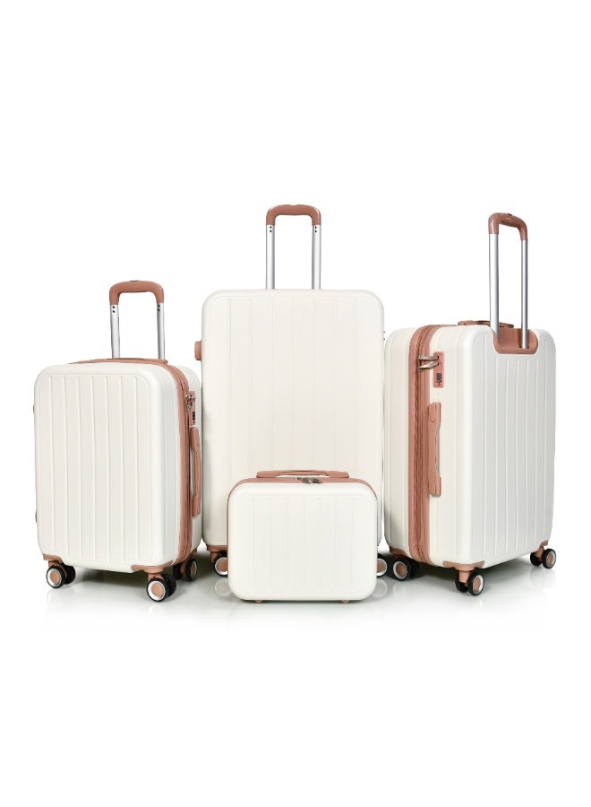 MORANO Morano Women Luggage Hard Trolley Travel Bags 4 Pieces Set Sizes 28''-24''-20''-14'' Inches Special Beige - Image 2