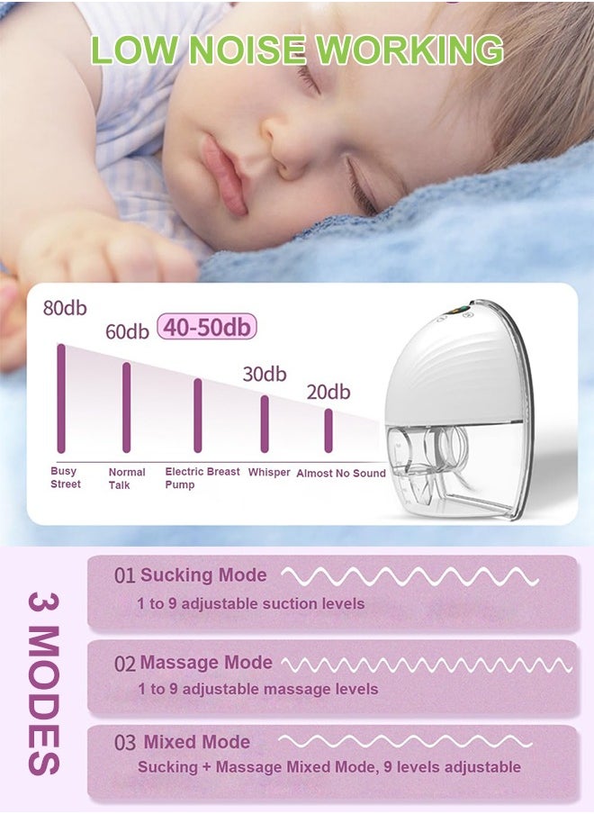 Electric Breast Pump With 3 Modes and 9 Levels Electric Breast Pump Hands-free Milking Machine Portable Strong Suction Intelligent Integrated Silent Automatic Breast Pump for New Mommy
