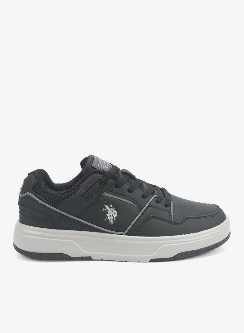 Men's Black Classic Low-Top Sneakers, Bold Lace-Up Style Shoes, Comfortable Casual Footwear