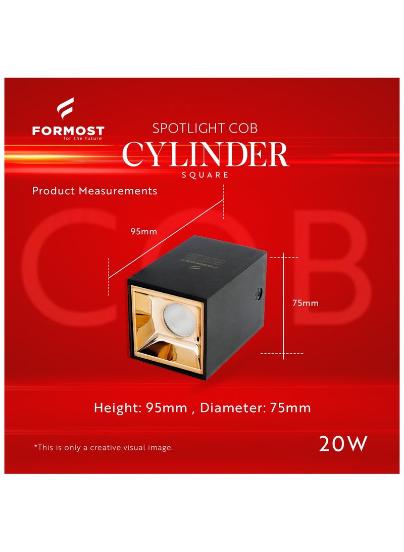 FORMOST FORMOST LED COB Cylinder Surface Light with Black Body | Indoor Ceiling Mounted Spot Light Square | Warm White (20W, Pack of 4)  - Image 3