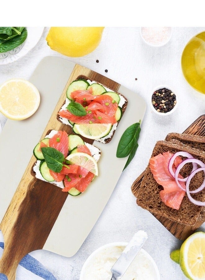 ميكسد لوحة تقطيع خشبية مع مقبض - لوحة تقديم للستيك والفواكه والخبز باللون الأبيض - Image 5