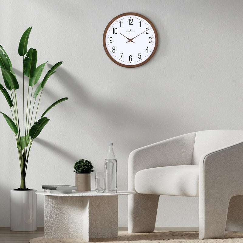 Lafocuse Night Light Wall Clock 30 cm without Ticking Noise, Modern Brown Wall Clock Glows in the Dark, Easy to Read Battery Operated Wall Clocks Decoration for Kitchen Living Room Bedroom - Image 3
