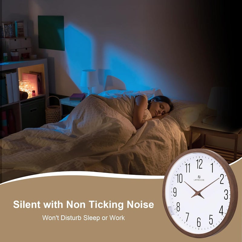 Lafocuse Night Light Wall Clock 30 cm without Ticking Noise, Modern Brown Wall Clock Glows in the Dark, Easy to Read Battery Operated Wall Clocks Decoration for Kitchen Living Room Bedroom - Image 5