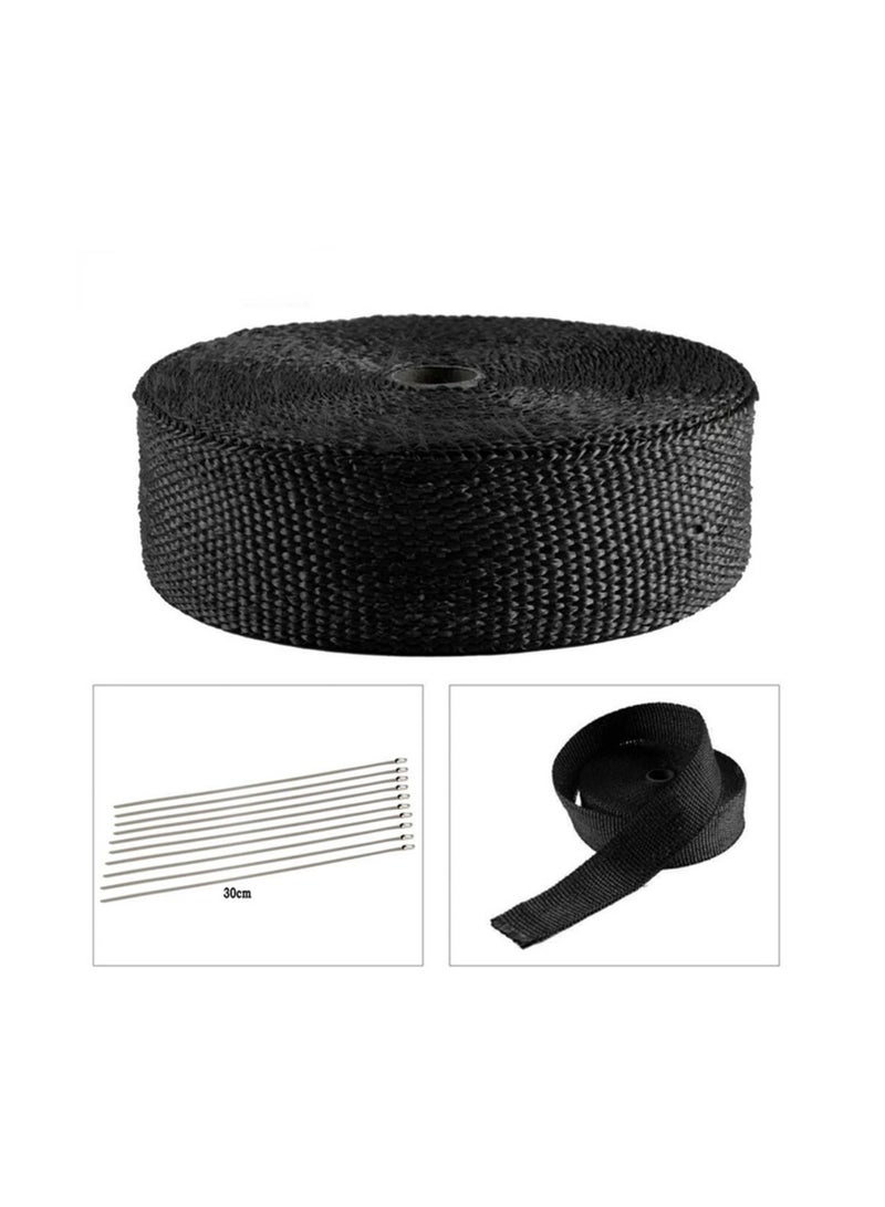 Generic 10M*5cm Black Exhaust Heat Wrap Roll for Motorcycle Fiberglass Heat Shield Tape with Stainless Ties  - Image 2