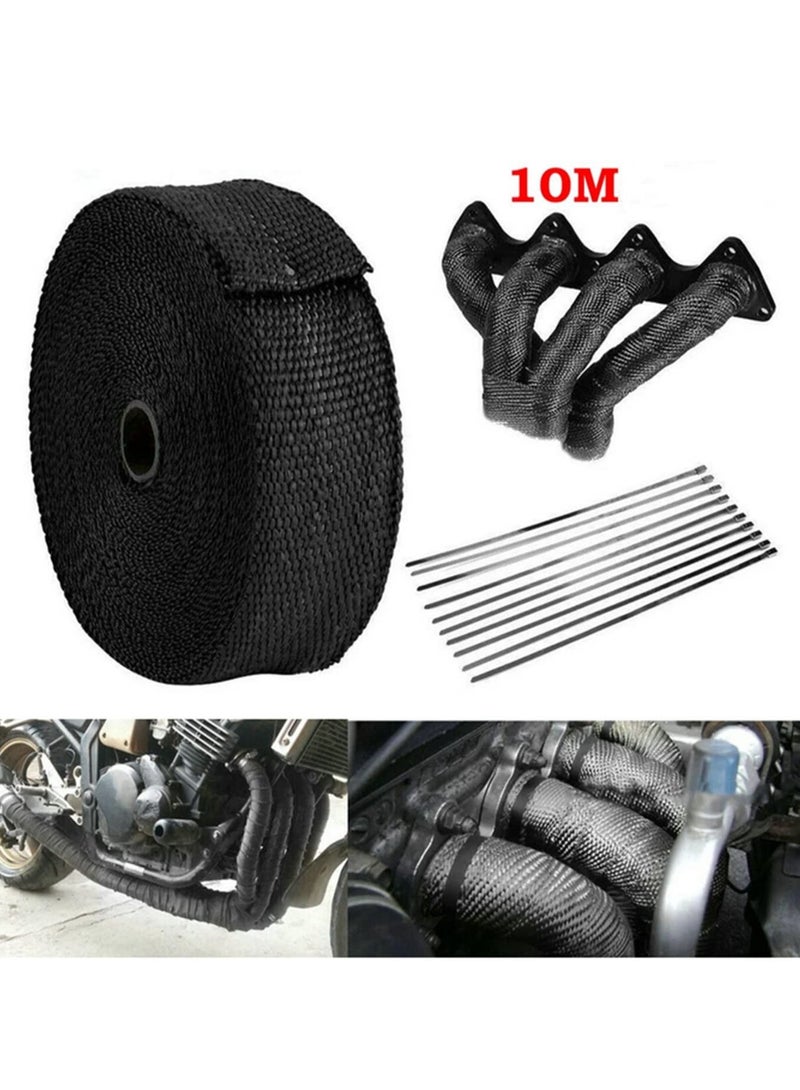Generic 10M*5cm Black Exhaust Heat Wrap Roll for Motorcycle Fiberglass Heat Shield Tape with Stainless Ties  - Image 4