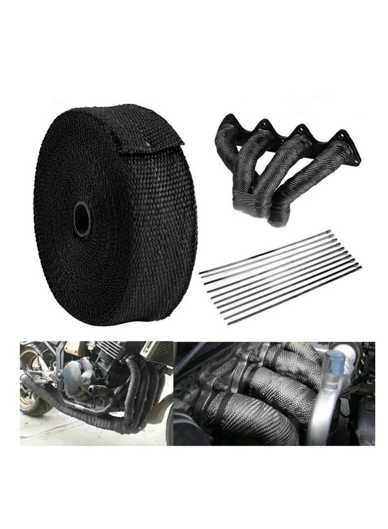 10 متر * 5 سنتيمتر الأسود العادم الحرارة التفاف لفة لشريط درع الألياف الزجاجية دراجة نارية الحرارة مع العلاقات غير القابل للصدأ - Image 4