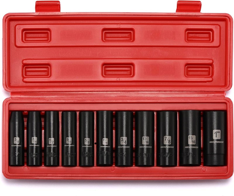MIXPOWER 11 Pieces 1/2-Inch Drive Deep Impact Socket Set, 3/8-Inch to 1-Inch, CR-V, SAE, 6 Point, Deep, 11 Pieces 1/2" Dr. Socket - Image 2