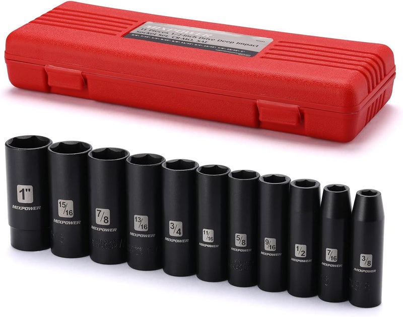 MIXPOWER 11 Pieces 1/2-Inch Drive Deep Impact Socket Set, 3/8-Inch to 1-Inch, CR-V, SAE, 6 Point, Deep, 11 Pieces 1/2" Dr. Socket - Image 1