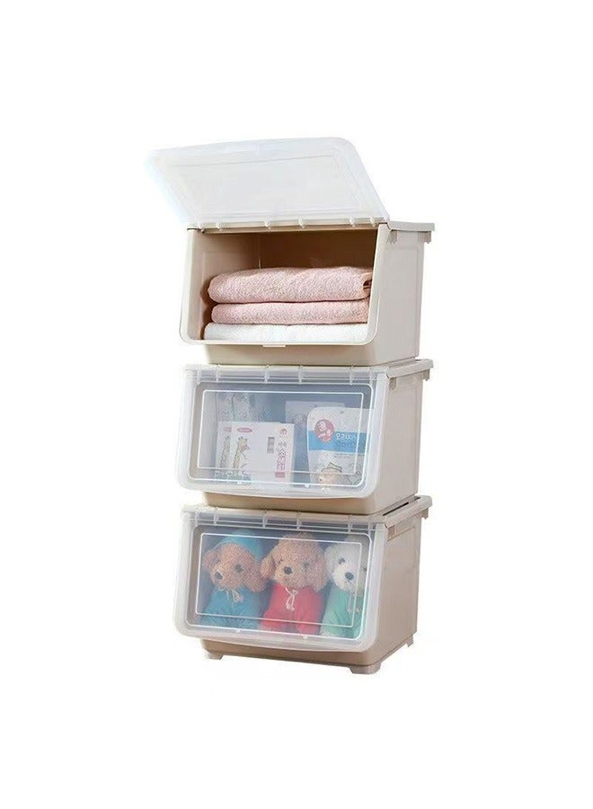 JCB CHIC Large Capacity Plastic Storage Box，Storage Bins with Lids，Opening Storage Cabinet，Multi-use  Storage Box  Toy Chest Box for Clothes, Toys, Books, Snacks(3PCS) - Image 1