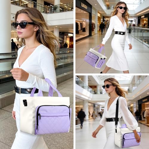 WAKOSAN Women's Insulated Lunch Box Bag - Stylish Tote Design, Leakproof Waterproof Lunch Cooler, Large Lunch Tote Bags for Work Commute & Dates (White-Purple) - Image 5