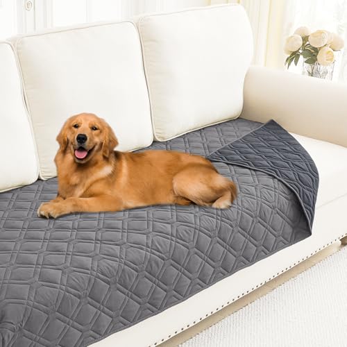 Smiry Reversible Waterproof Couch Covers for Sofa Washable Dogs Pet Couch Covers for 3 Cushion Sofa Pet Friendly Water Resistant Furniture Protector Slipcover Geometric 30x70 GreyDark Grey - Image 1