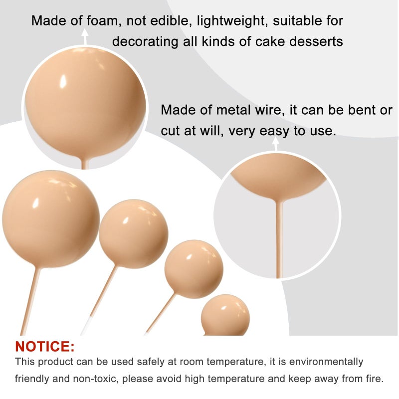 ASTARON 20 Pcs Ball Cake Topper Decorations Mini Balloons Cake Topper Sticks Light Brown Balls Cake Picks Cake Topper Balls Cake Decorations for Wedding Birthday Cake Decorations - Image 3