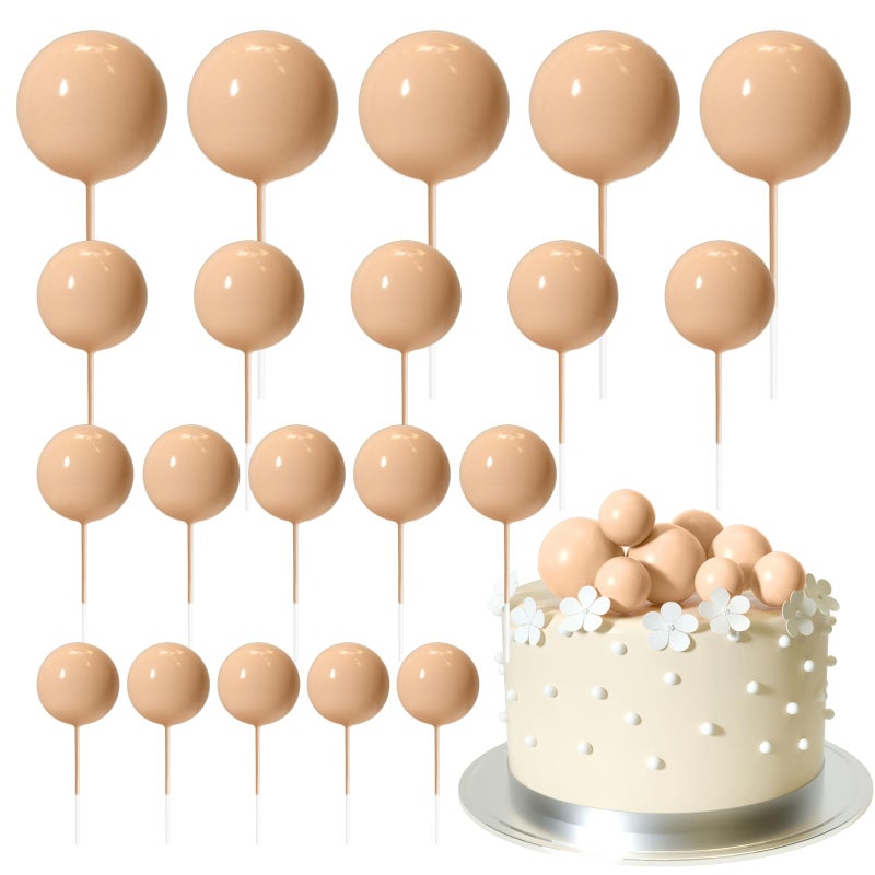 ASTARON 20 Pcs Ball Cake Topper Decorations Mini Balloons Cake Topper Sticks Light Brown Balls Cake Picks Cake Topper Balls Cake Decorations for Wedding Birthday Cake Decorations - Image 1