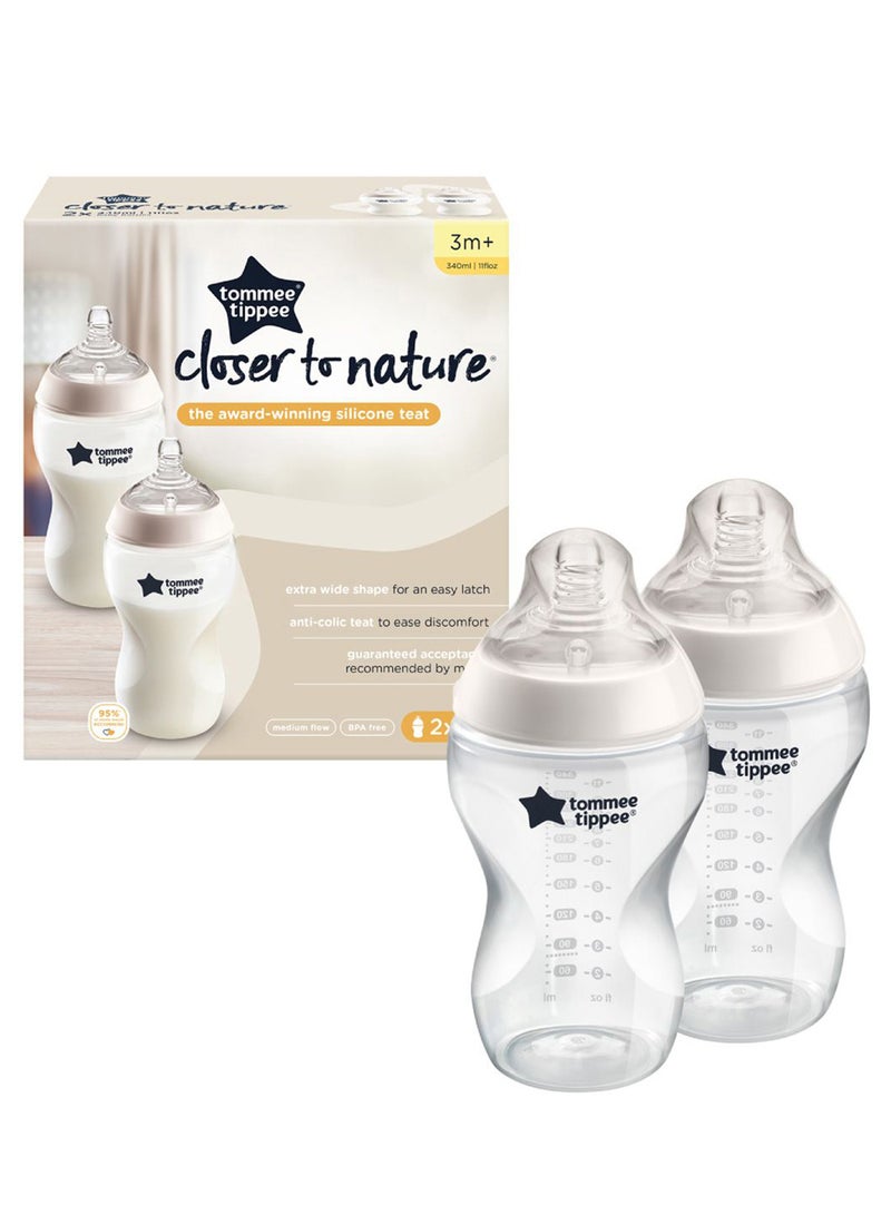 tommee tippee Pack Of 2 Baby Closer To Nature Feeding Bottle 340 ML - White - Image 2