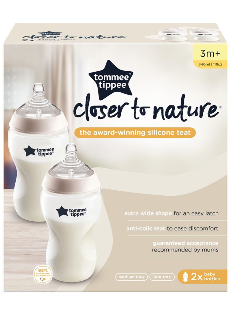 tommee tippee Pack Of 2 Baby Closer To Nature Feeding Bottle 340 ML - White - Image 3