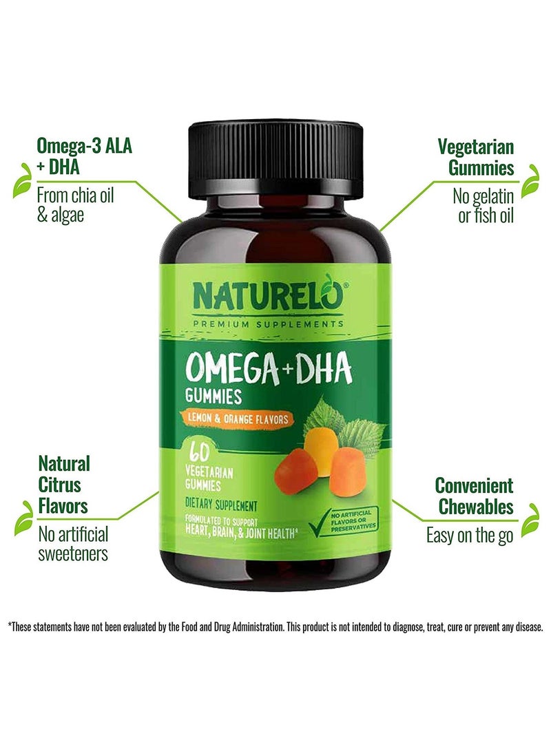 NATURELO Omega + DHA Gummies Lemon And Orange Flavors Formulated to Support Heart,Brain,&Joint Health - 60 Vegetarian Gummies - Image 4