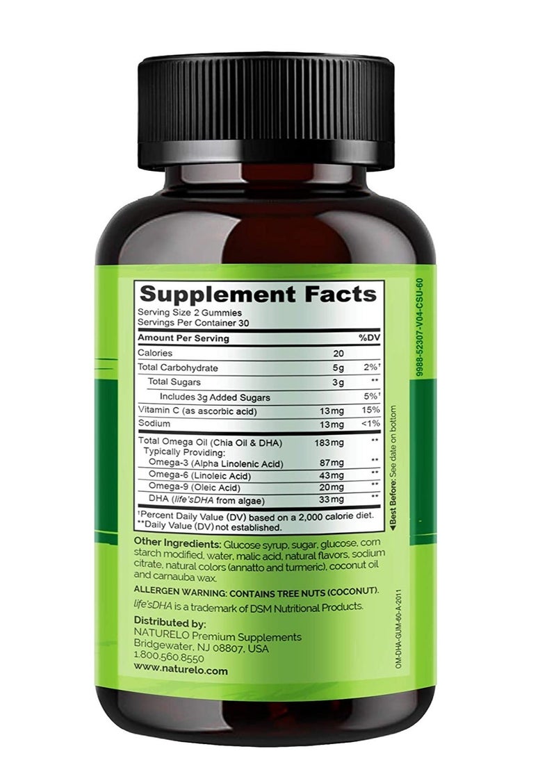 NATURELO Omega + DHA Gummies Lemon And Orange Flavors Formulated to Support Heart,Brain,&Joint Health - 60 Vegetarian Gummies - Image 3