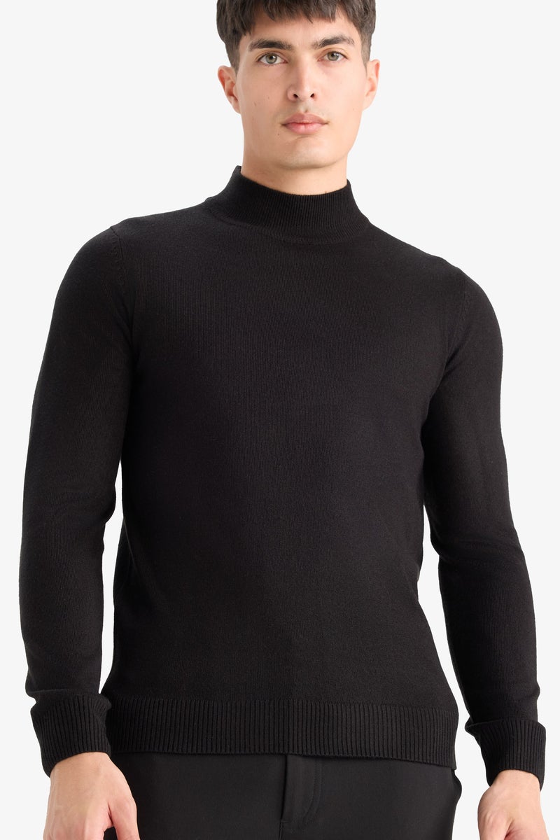 DeFacto Black Man Slim Fit Turtleneck Knitwear Pullover Casual - Image 1