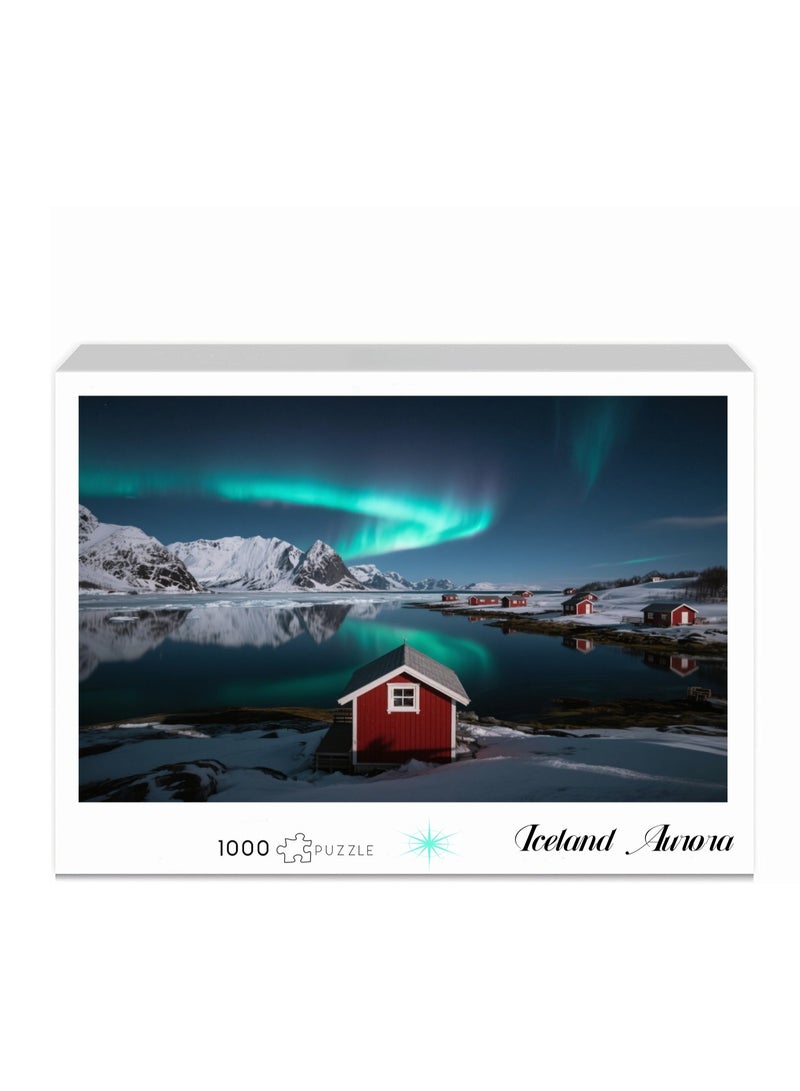 لغز مكون من 1000 قطعة، لغز المناظر الطبيعية الشفقية الأيسلندية، ألعاب تعليمية غير رسمية، مناسبة للبالغين والأطفال - Image 2