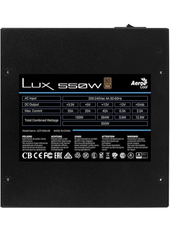 AeroCool LUX 550W ATX 80 Plus Bronze Power Supply, Black - Image 4