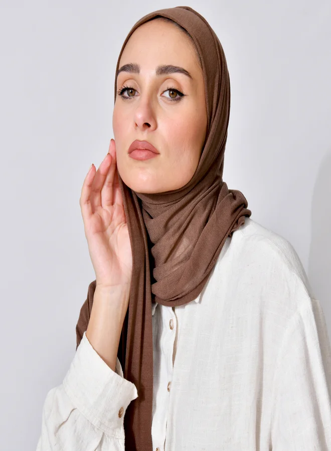 عبايات حوراء طرحة قطن ربع مبطنة من الامام بخياطة - بني