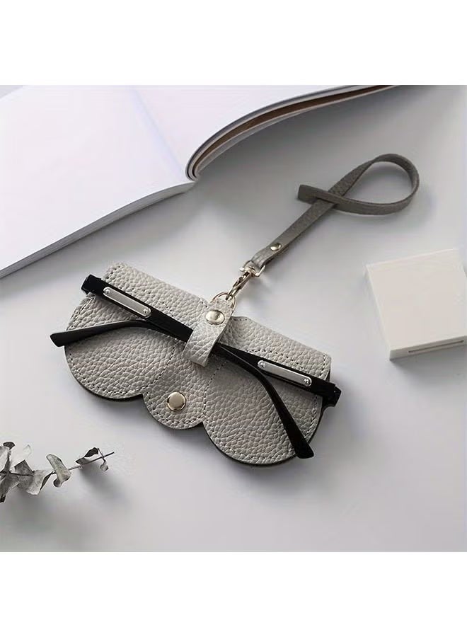 حامل نظارات السفر - حافظة نظارات شمسية من جلد البولي يوريثان مع خطاف وحزام لسهولة الحمل (رمادي فاتح) - Image 1