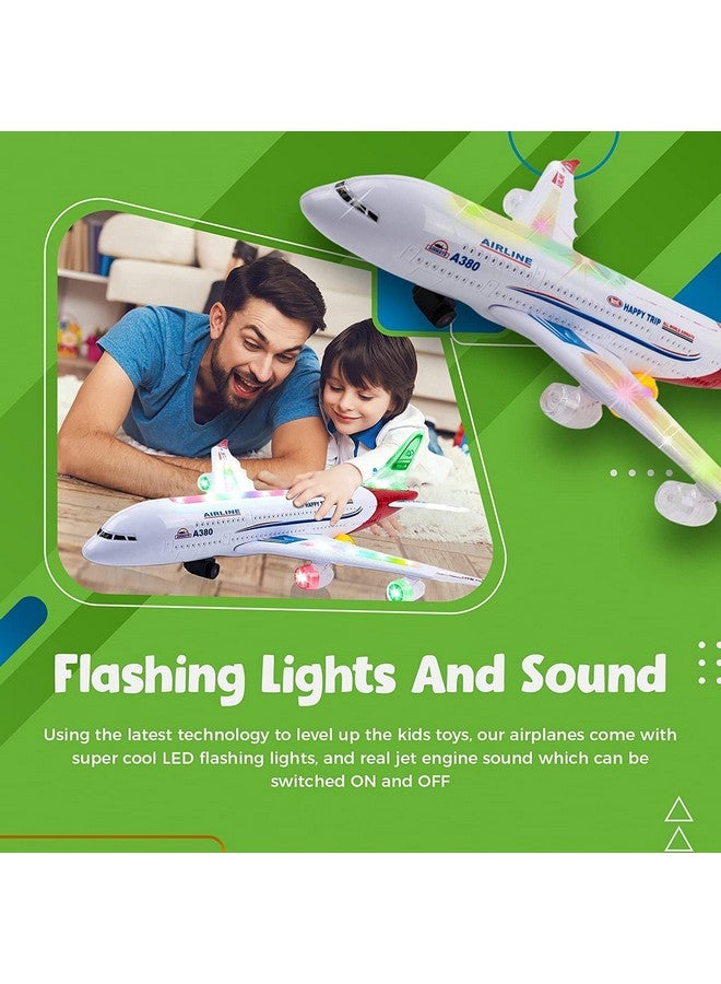 Toyshine Airplane Toys for Kids, Bump and Go Action, Toddler Toy Plane with LED Flashing Lights and Sounds for Boys & Girls 3-12 Years Old (A380)- Mix Design - Image 2