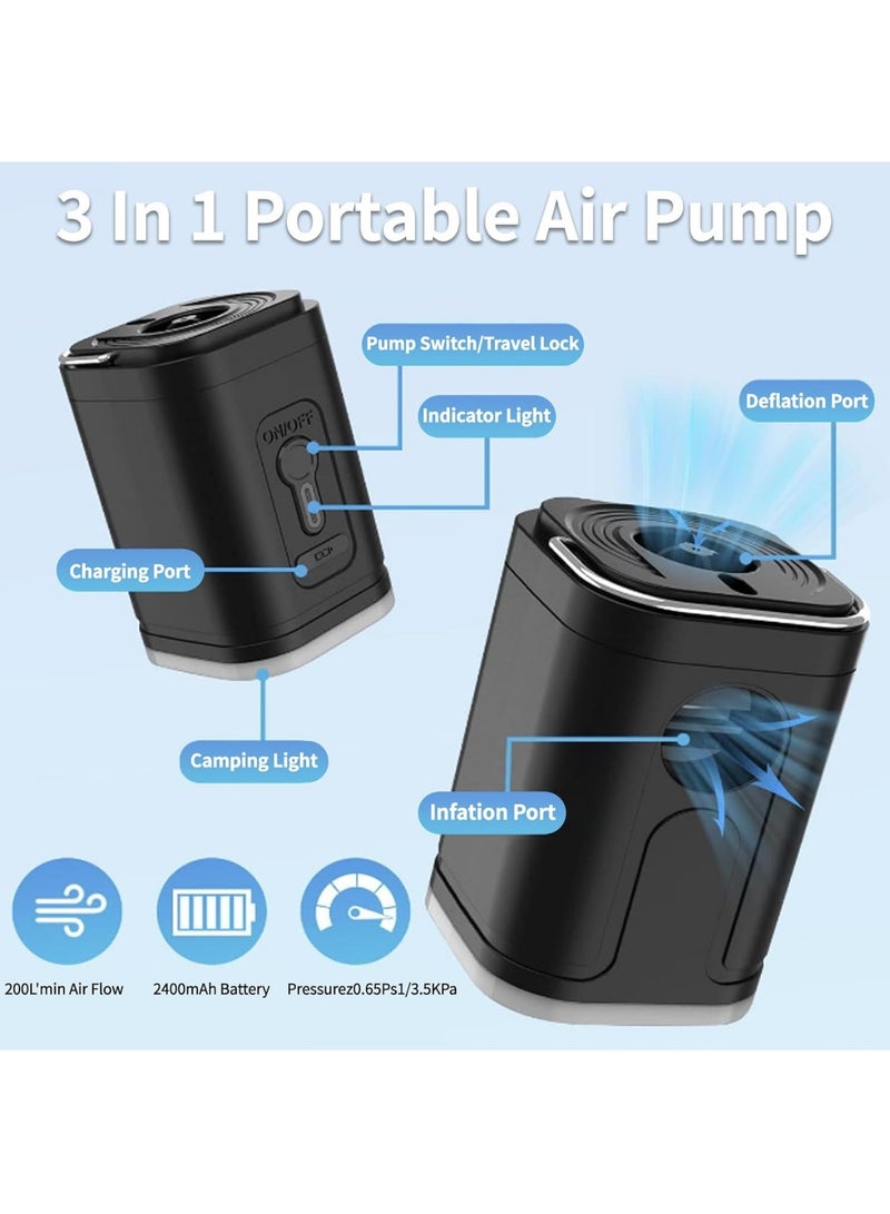 Portable Air Mattress Pump, Electric Air Pump for Inflatables, 2400mAh Rechargeable Quick-Fill Inflator Deflator Mini Vacuum Pumps for Inflatables, Raft Boat, Pool - Image 4