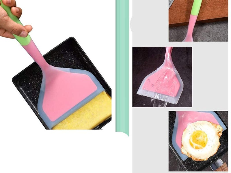 LUOYIMAO LUOYIMAO Silicone Pancakes Shovel Wide Spatula Turner Nonstick Fried Shovel Fish Spatula Silicone Wide Flexible Turner for Nonstick Cookware Egg Cookie Omelette 2Pieces (Green+Orange)  - Image 3