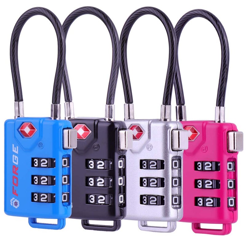 Forge TSA Approved Cable Luggage Locks, Re-settable Combination with Alloy Body  - Image 1