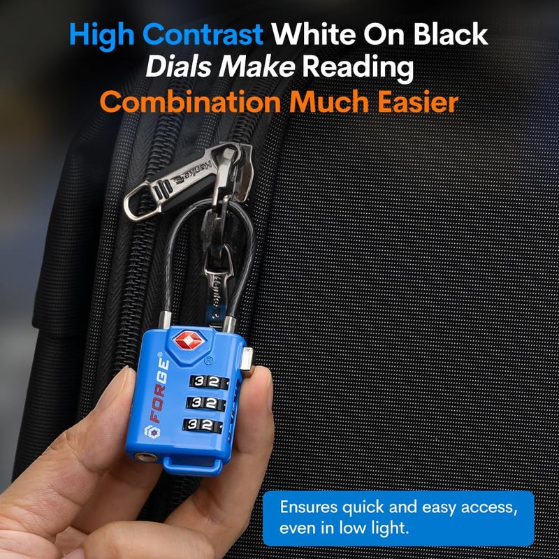 Forge TSA Approved Cable Luggage Locks, Re-settable Combination with Alloy Body  - Image 5