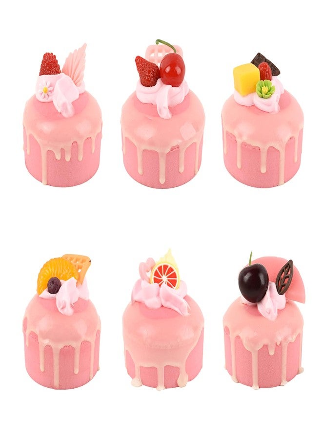 Luckforest Artificial Cupcake, 6 Pcs Pink Mixed Fake Simulation Realistic Cupcake with Fruit Dessert Model for Home Kitchen Bakery Shop Display Photography Props - Image 1