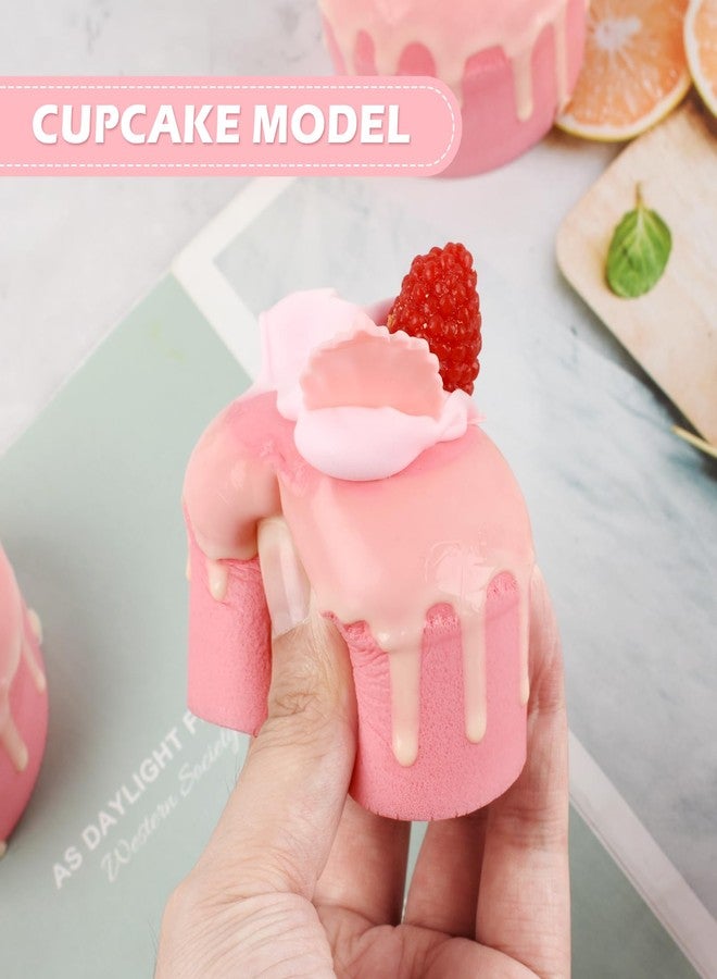 Luckforest Artificial Cupcake, 6 Pcs Pink Mixed Fake Simulation Realistic Cupcake with Fruit Dessert Model for Home Kitchen Bakery Shop Display Photography Props - Image 5
