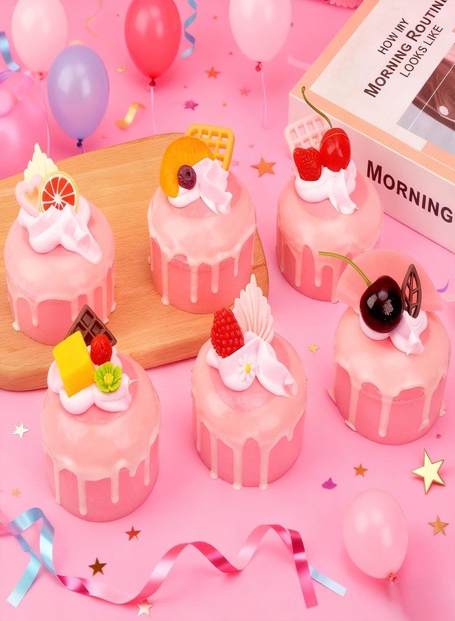 Luckforest Artificial Cupcake, 6 Pcs Pink Mixed Fake Simulation Realistic Cupcake with Fruit Dessert Model for Home Kitchen Bakery Shop Display Photography Props - Image 2
