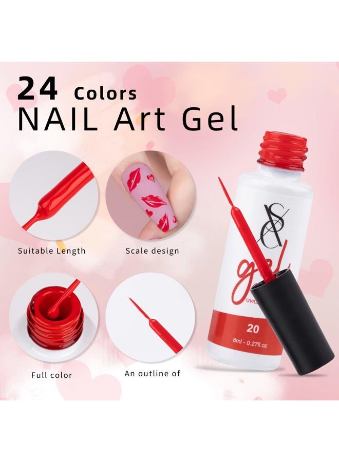 SXC Cosmetics 24-Color Gel Liner Set for Nail Art - With Built-in Thin Brush for Swirl Nail Designs and Soak-Off Gel Polish - Image 5