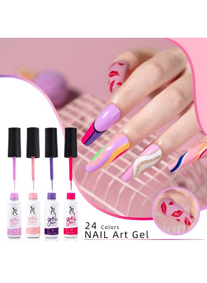 SXC Cosmetics 24-Color Gel Liner Set for Nail Art - With Built-in Thin Brush for Swirl Nail Designs and Soak-Off Gel Polish - Image 4