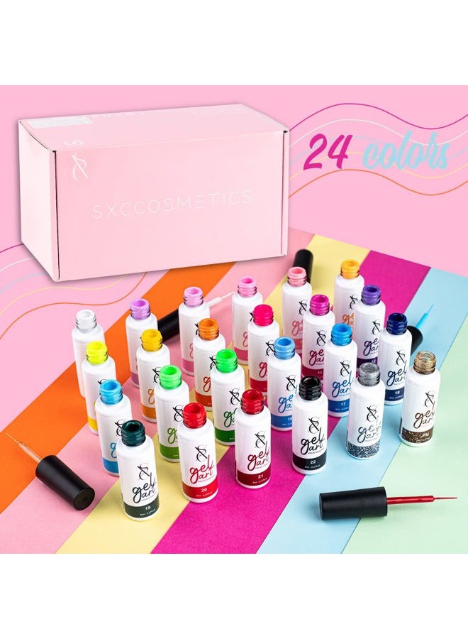 SXC Cosmetics 24-Color Gel Liner Set for Nail Art - With Built-in Thin Brush for Swirl Nail Designs and Soak-Off Gel Polish - Image 3