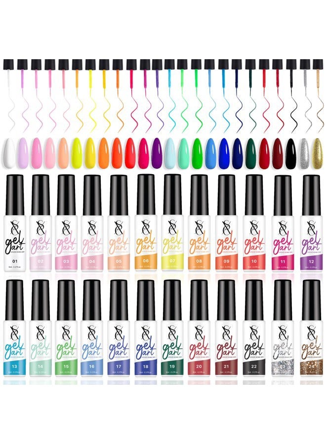 SXC Cosmetics 24-Color Gel Liner Set for Nail Art - With Built-in Thin Brush for Swirl Nail Designs and Soak-Off Gel Polish - Image 1